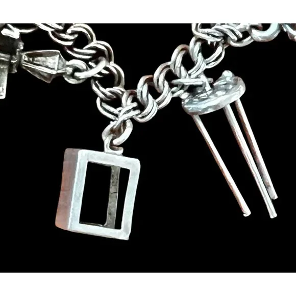 Sterling Silver Charm Bracelet W/ Pinecone Mug Clover & State Charms VTG 6.25” L - Picture 12 of 15